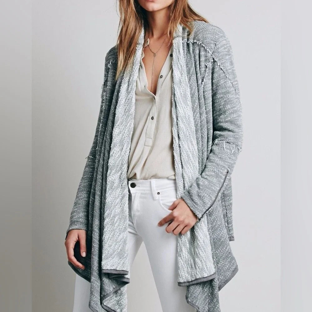 Free People In The Loop Waterfall Knit Cardigan Sweater Cotton Blend S Oversized